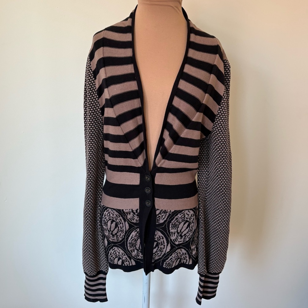 Anthropologie LiaMolly New Orleans Striped Patterned Knit Cardigan Sweater Sz M